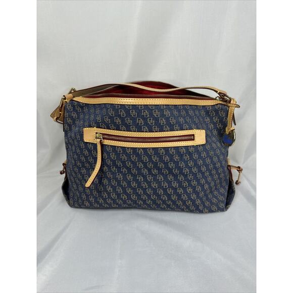 Dooney & Bourke Large Denim/ Tan Trim Logo Purse Tote Handbag Purse